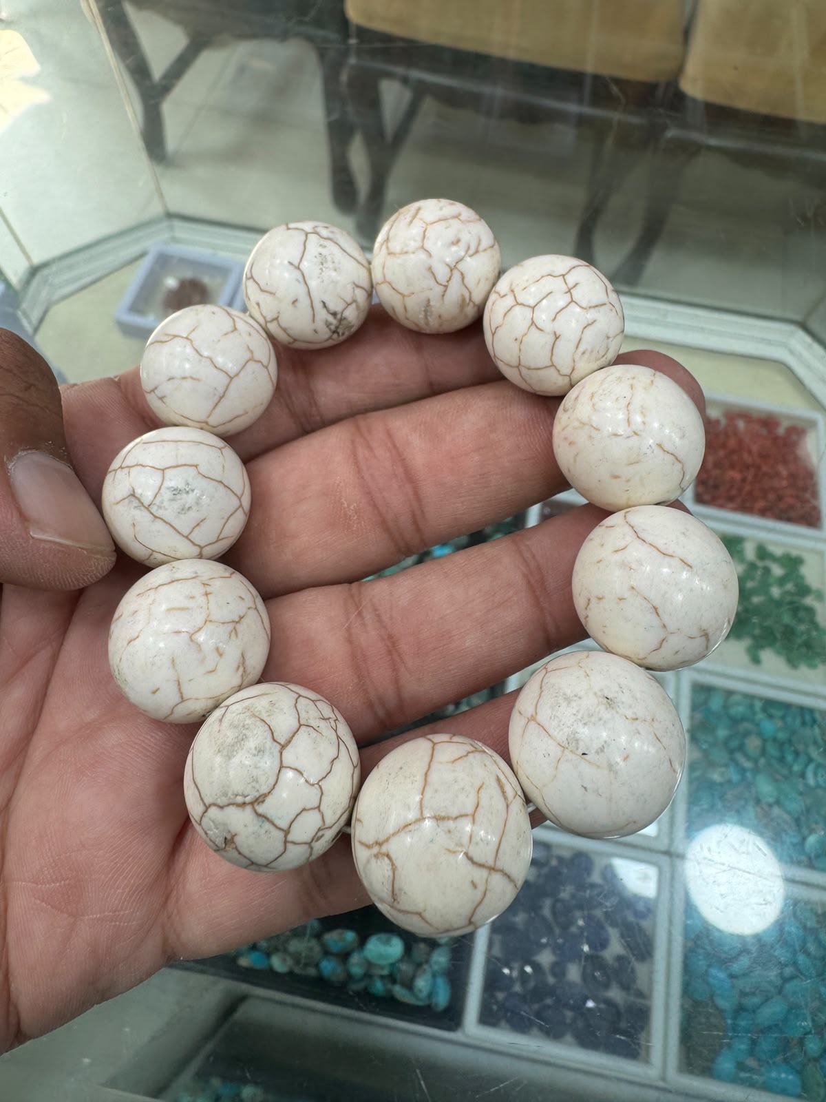 AAE PB 014 Processed White Feroza (18 mm) Stone's Bracelet.
