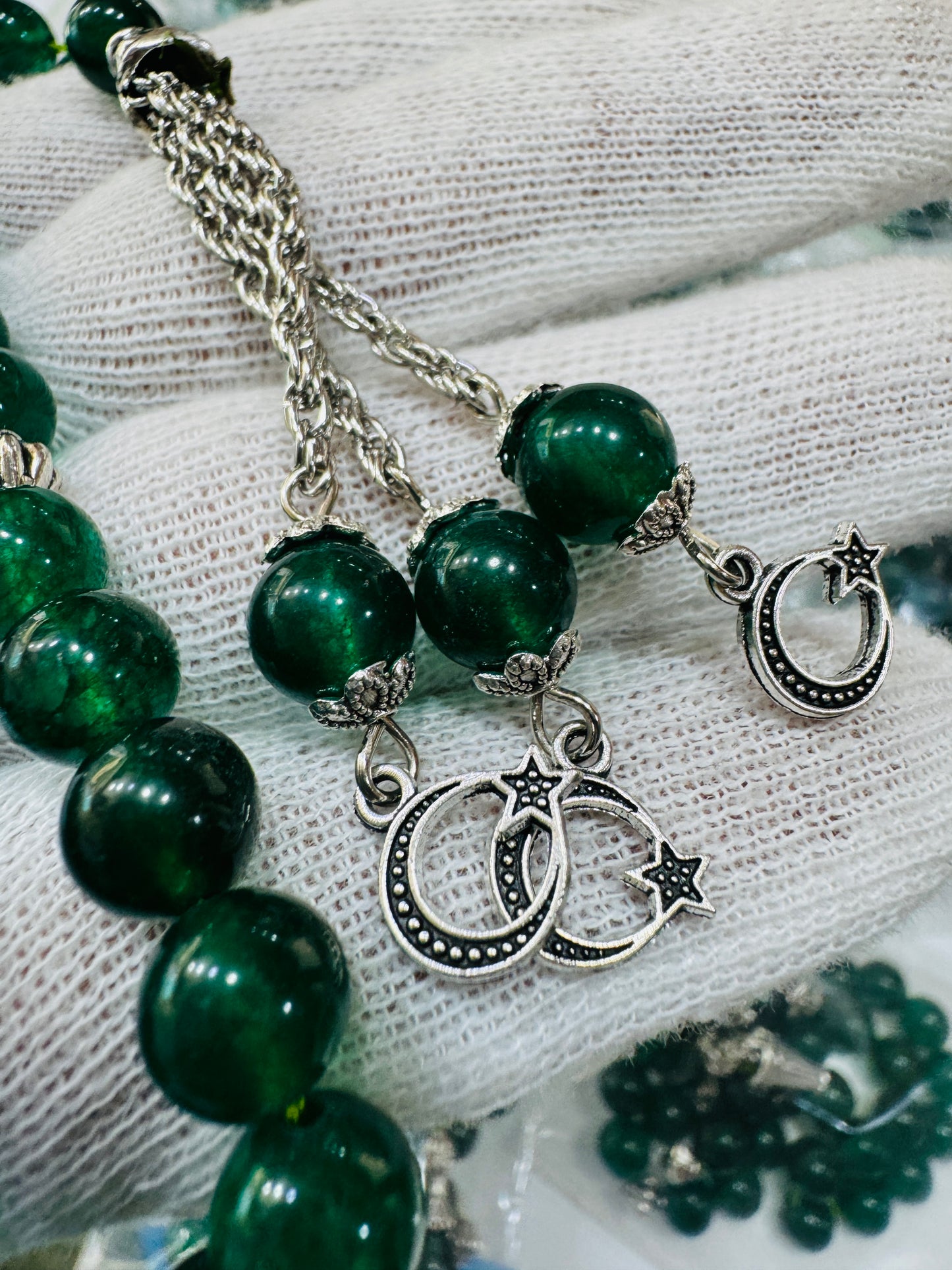 8 mm Green Aqeeq Stones Tasbeeh