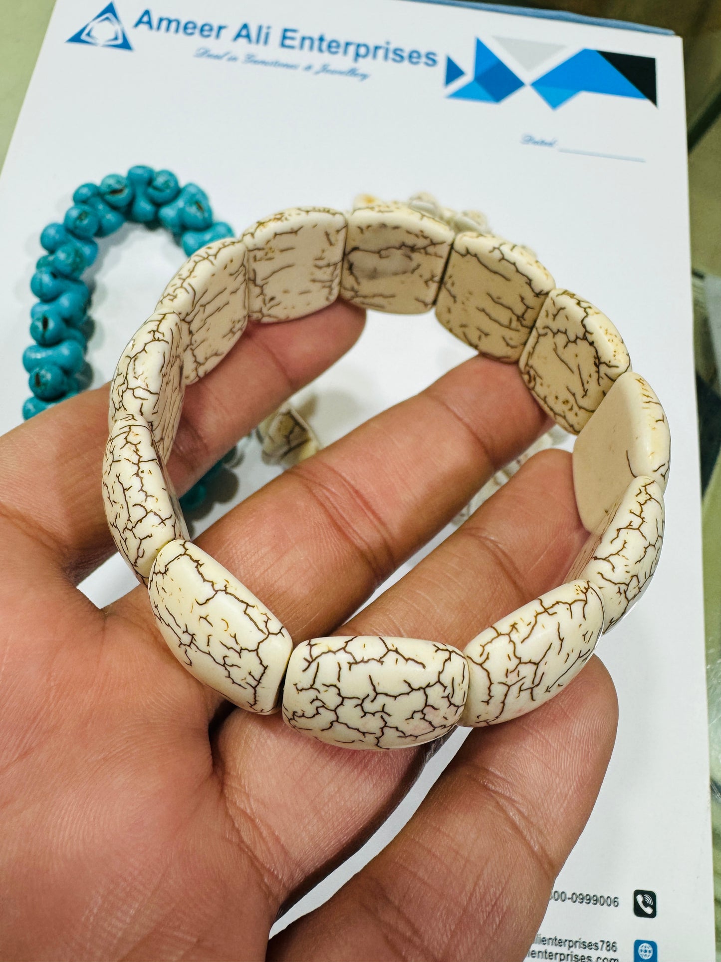 AAE PB 003 Processed Feroza Stone's White Bracelet