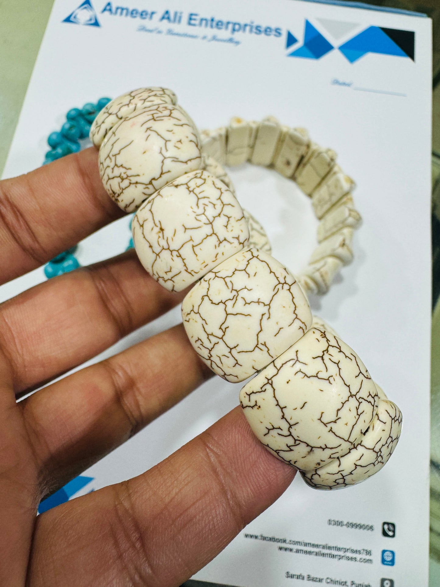 AAE PB 003 Processed Feroza Stone's White Bracelet