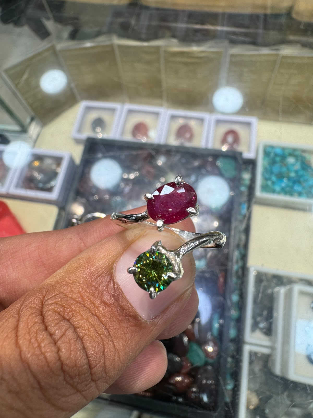 AAE 7790 Chandi Ring 925, Stone: Ruby (Yaqoot) & Moissanite