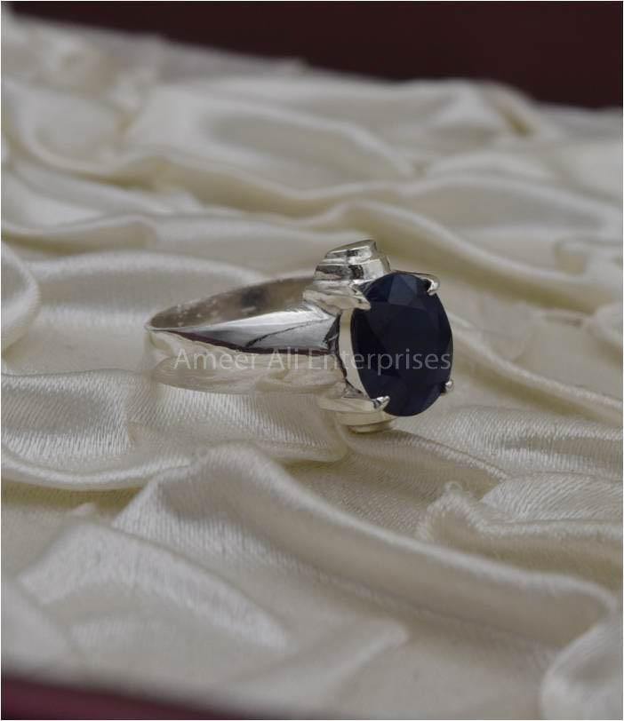 AAE 3411 Chandi Ring 925, Stone: Blue Sapphire (Neelam) - AmeerAliEnterprises