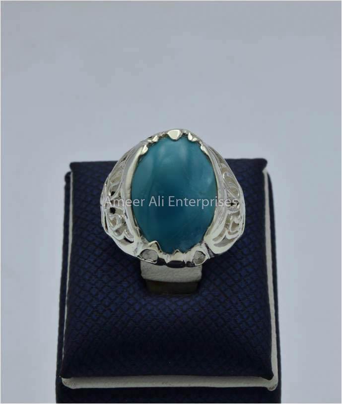 AAE 5792 Chandi Ring 925, Stone: Feroza - AmeerAliEnterprises