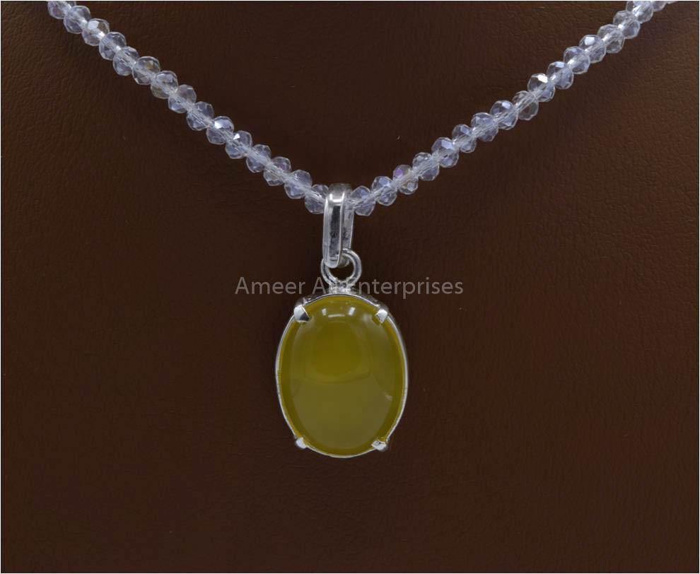 AAE 5890 Chandi Set 925, Stone: Yellow (Zard) Aqeeq - AmeerAliEnterprises