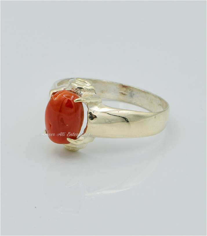AAE 9984 Chandi Ring 925, Stone: Marjan (Coral)