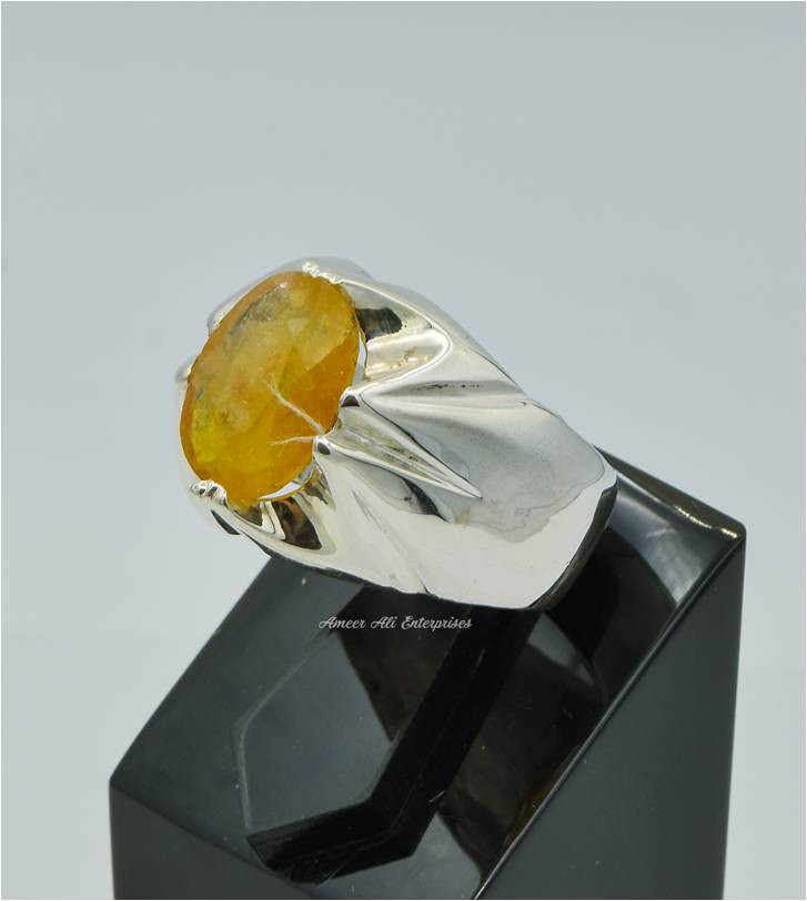 AAE 6244 Chandi Ring 925, Stone: Pukhraj