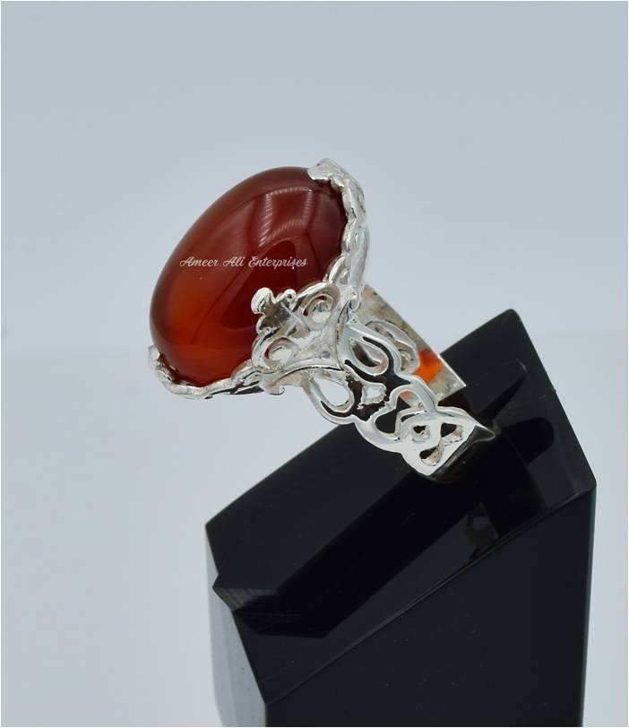 AAE 6594 Chandi Ring 925, Stone: Red Aqeeq