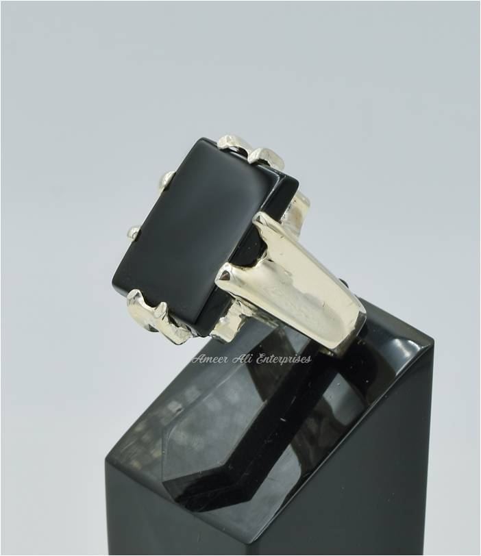 AAE 6283 Chandi Ring 925, Stone: Black Aqeeq