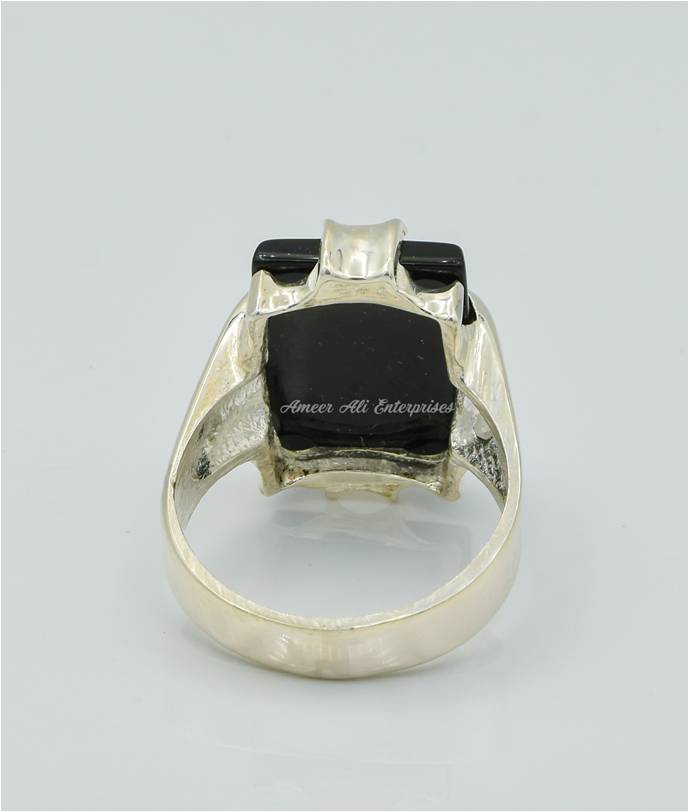 AAE 6283 Chandi Ring 925, Stone: Black Aqeeq