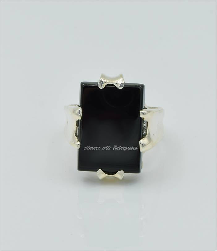 AAE 6283 Chandi Ring 925, Stone: Black Aqeeq