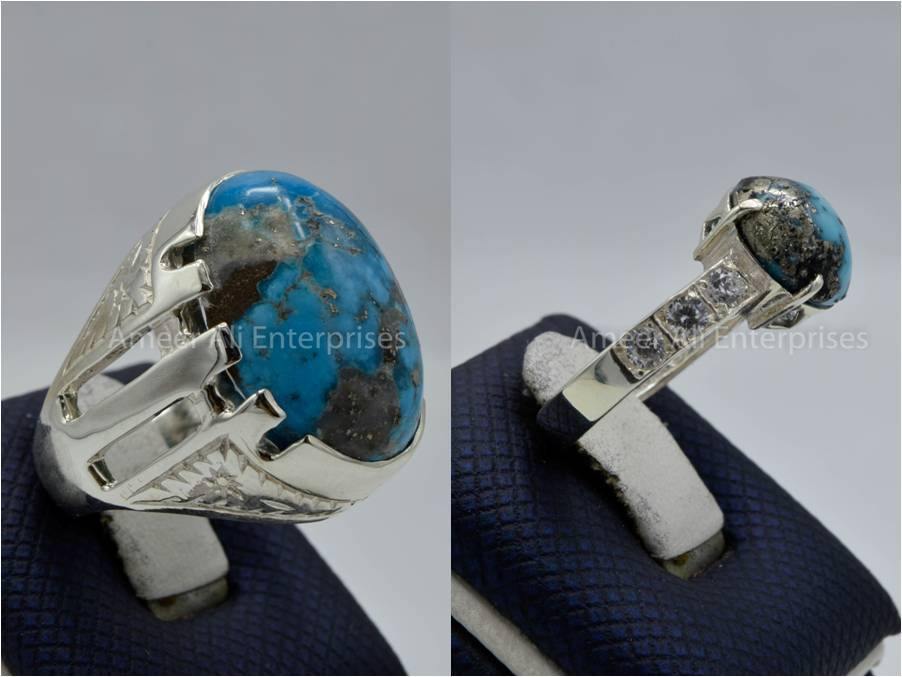 Silver Couple Rings: Pair 120, Stone: Shajri Feroza - AmeerAliEnterprises