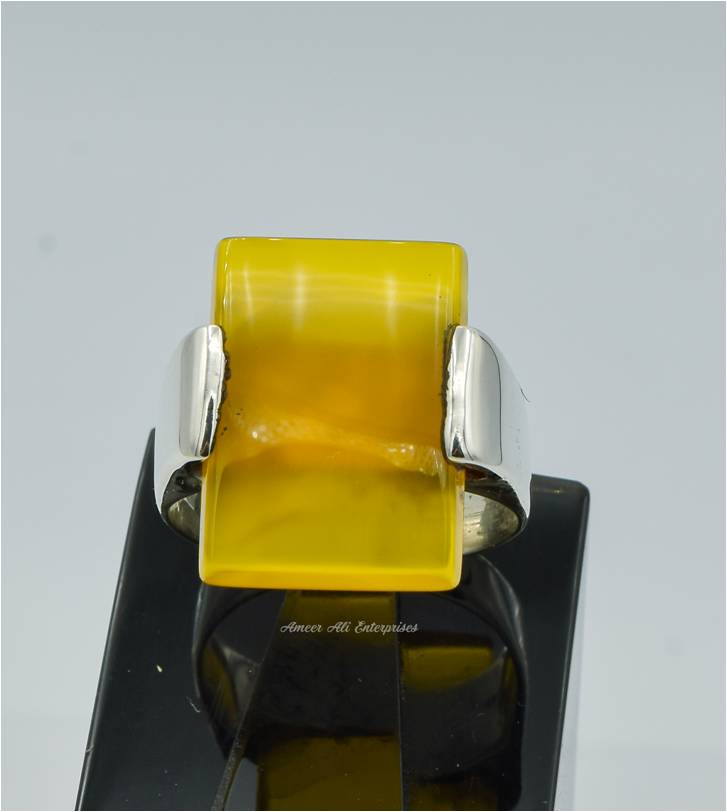 AAE 6234 Chandi Ring 925, Stone: Yellow Aqeeq