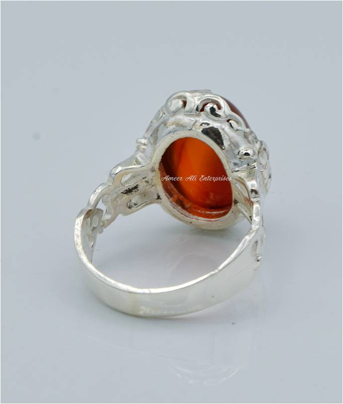 AAE 6594 Chandi Ring 925, Stone: Red Aqeeq