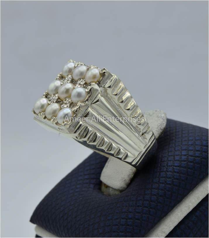 AAE 1801 Chandi Ring 925, Stone Pearl - AmeerAliEnterprises