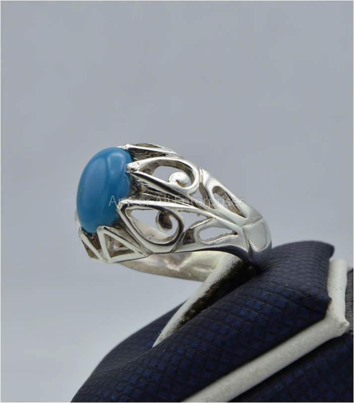 AAE 5793 Chandi Ring 925, Stone: Feroza - AmeerAliEnterprises
