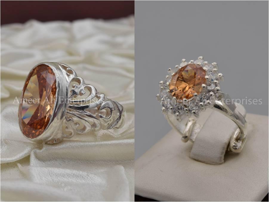 Silver Couple Rings: Pair 37, Stone: Zircon - AmeerAliEnterprises