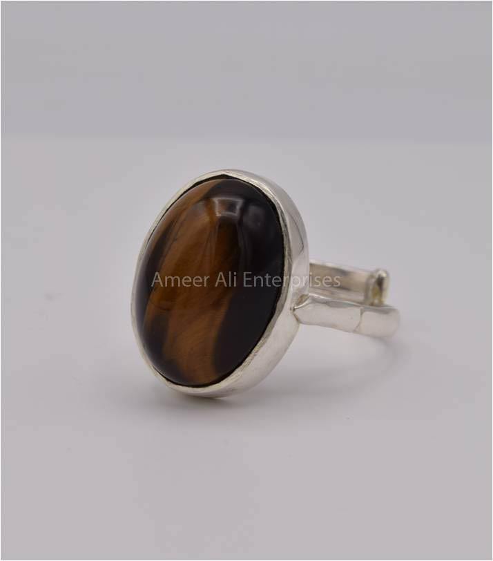 AAE 7434 Chandi Ring 925, Stone: Tiger's Eye - AmeerAliEnterprises