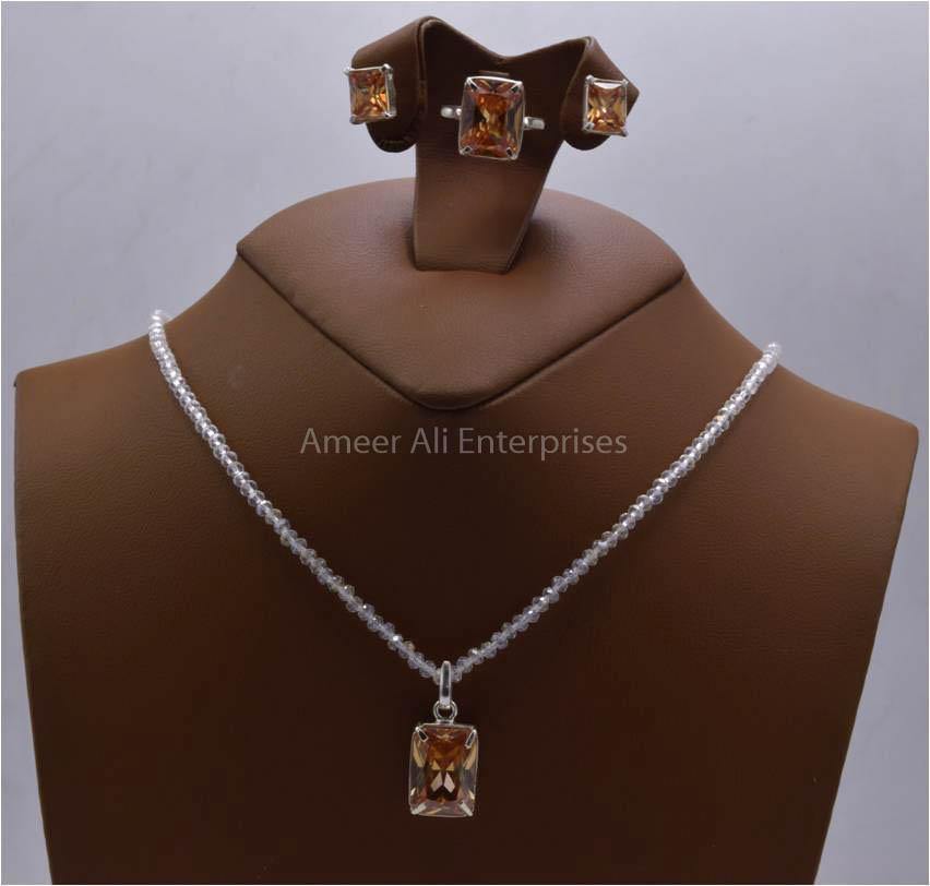 AAE 5891 Chandi Set 925, Stone: Zircon - AmeerAliEnterprises