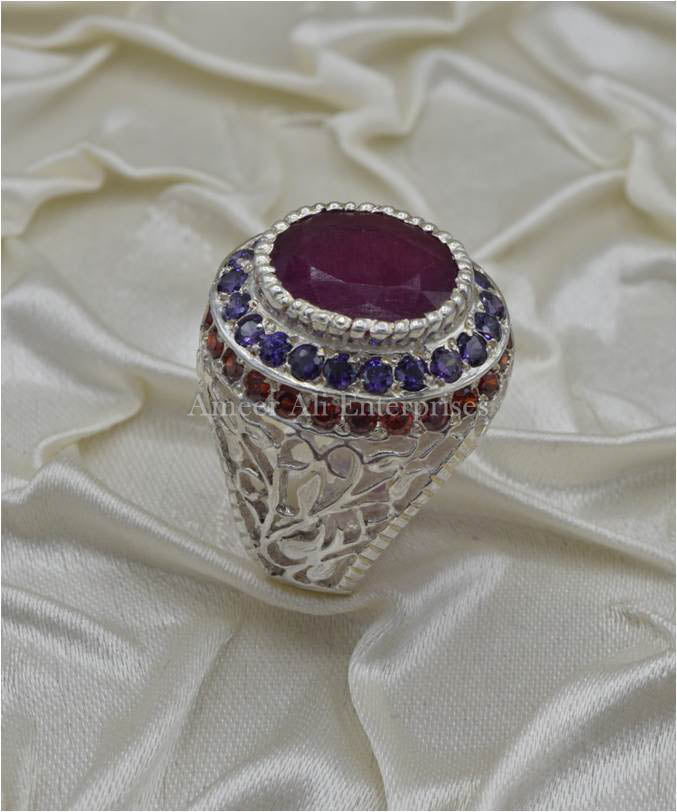 AAE 3629 Chandi Ring 925, Stone: Ruby (Yaqoot)