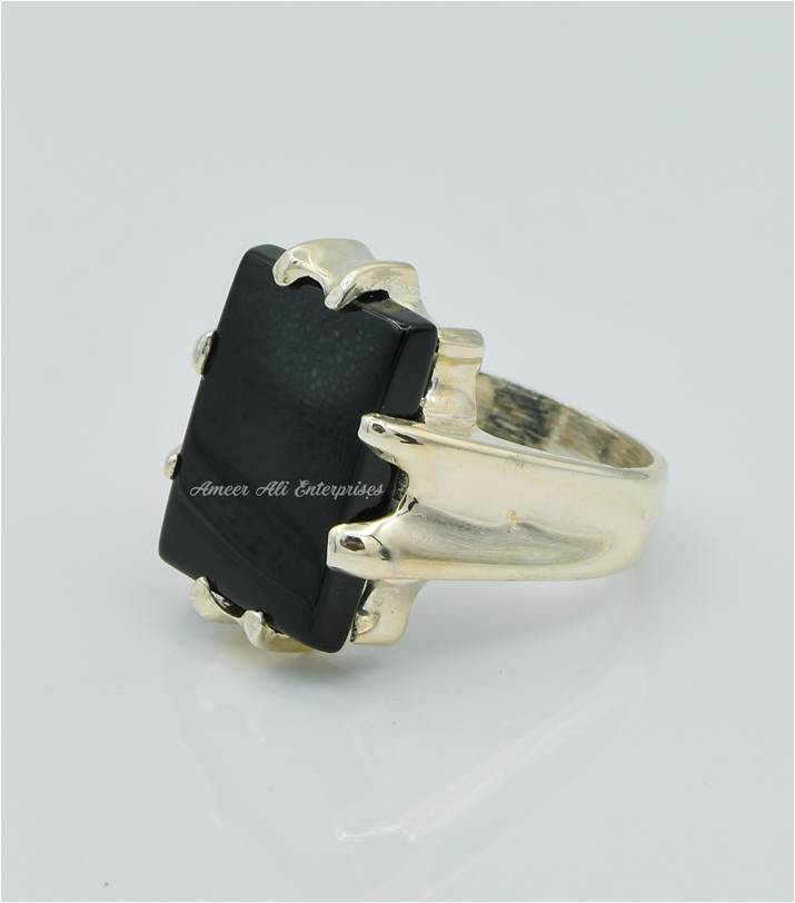 AAE 6283 Chandi Ring 925, Stone: Black Aqeeq