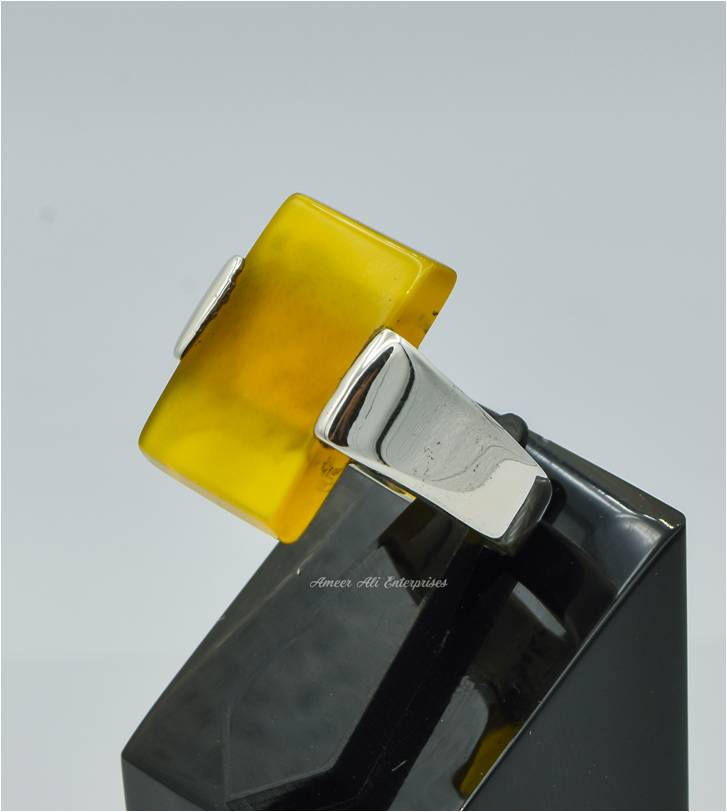 AAE 6234 Chandi Ring 925, Stone: Yellow Aqeeq