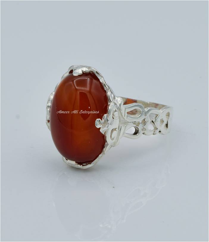 AAE 6594 Chandi Ring 925, Stone: Red Aqeeq