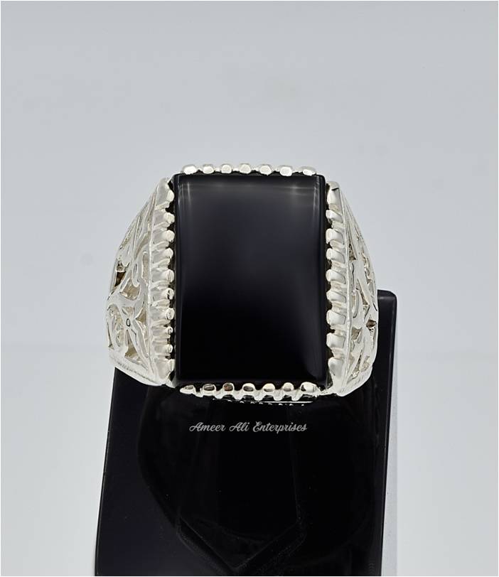 AAE 6650 Chandi Ring 925, Stone: Aqeeq