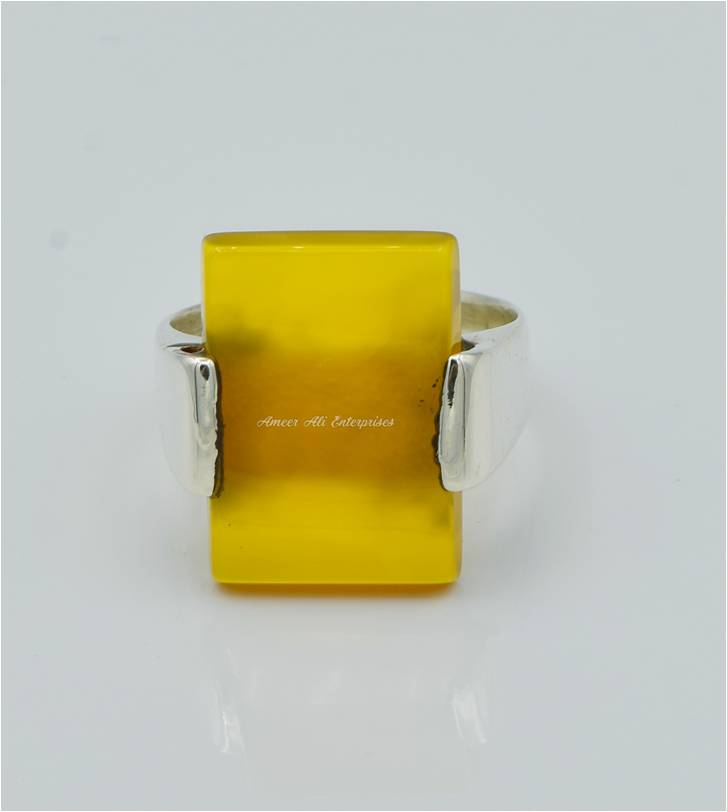 AAE 6234 Chandi Ring 925, Stone: Yellow Aqeeq