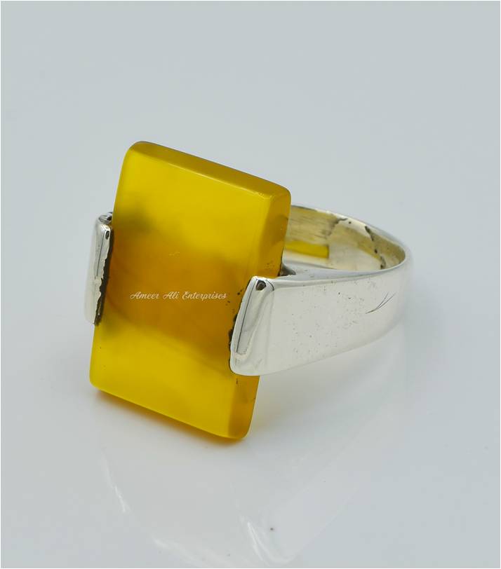 AAE 6234 Chandi Ring 925, Stone: Yellow Aqeeq