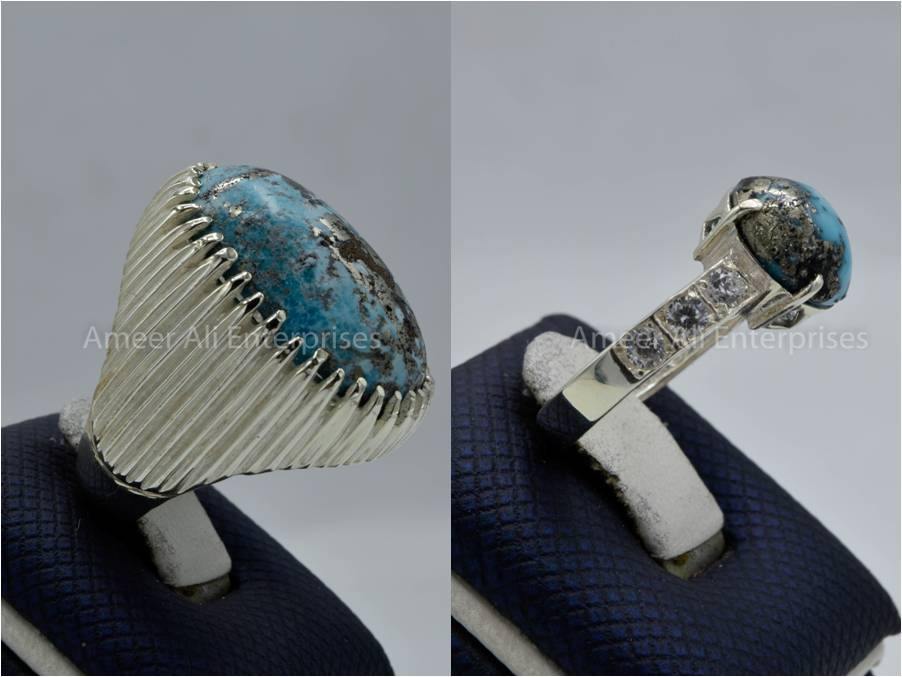 Silver Couple Rings: Pair 118, Stone: Shajri Feroza - AmeerAliEnterprises