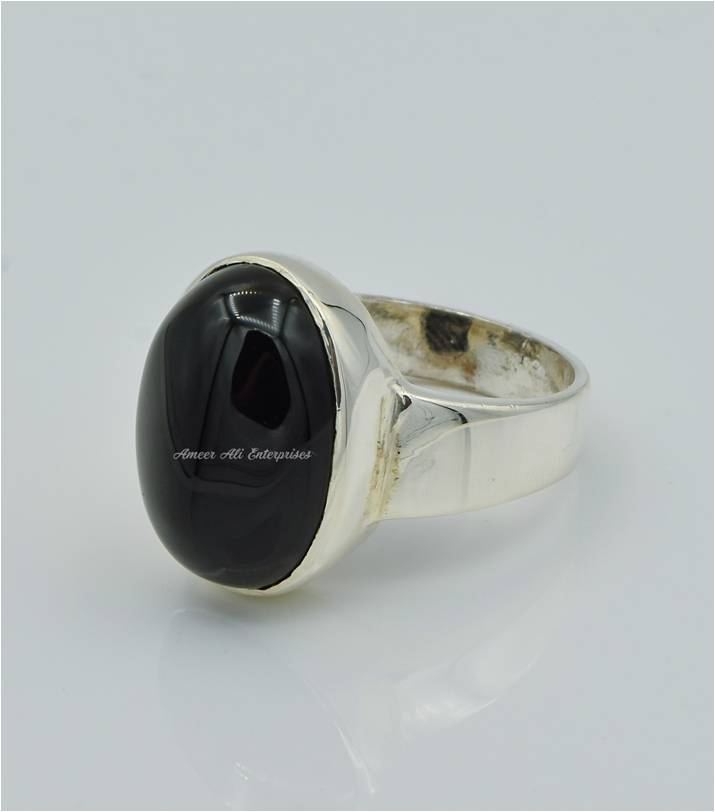 AAE 4383 Chandi Ring 925, Stone: Black Aqeeq
