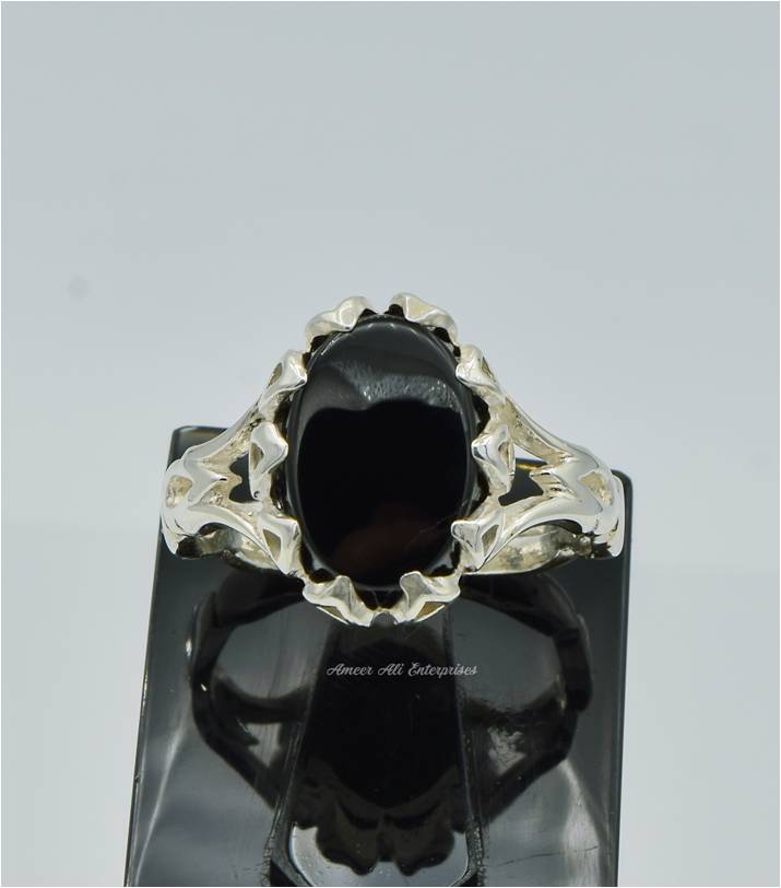 AAE 2319 Chandi Ring 925, Stone: Black Aqeeq