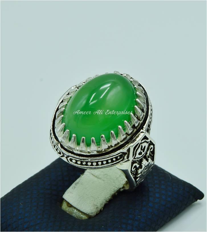 AAE 6817 CHANDI RING 925, STONE: Green AQEEQ - AmeerAliEnterprises