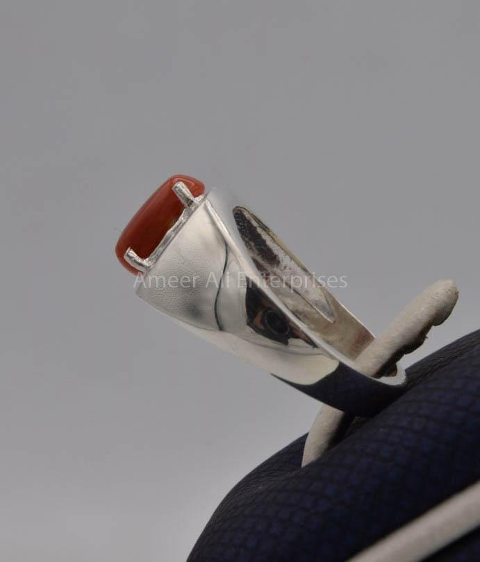AAE 9941 Chandi Ring 925, Stone: Marjan (Coral) - AmeerAliEnterprises