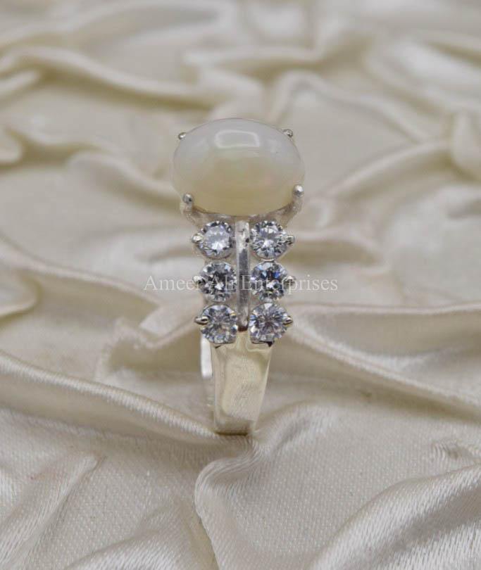 AAE 0324 Chandi Ring 925, Stone Opal (White) - AmeerAliEnterprises