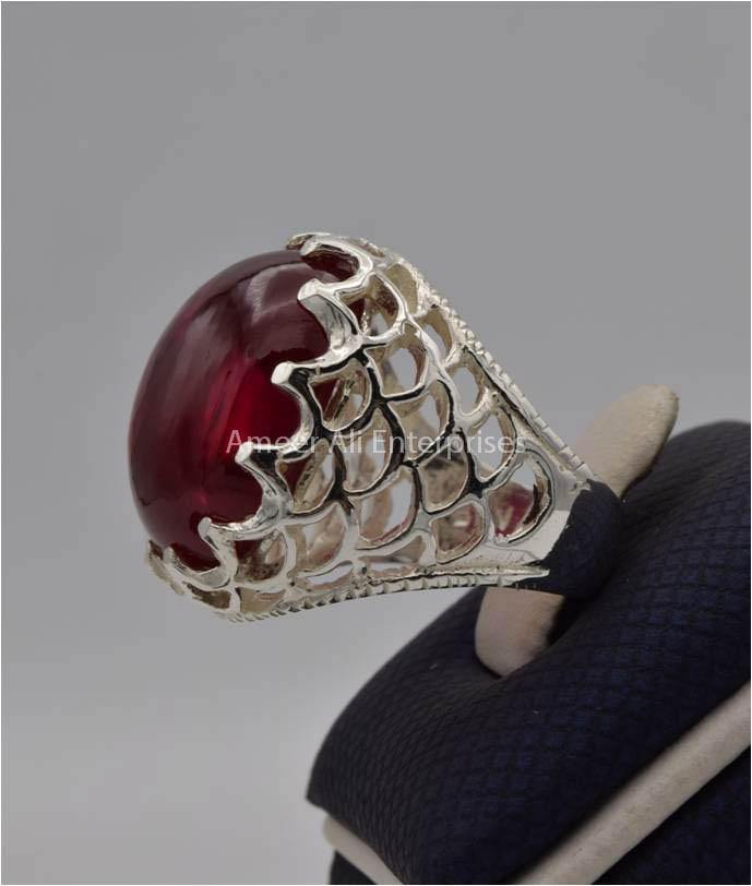 AAE 2202 Chandi Ring 925, Stone: Irani Poota Yaqoot (Anari Yaqoot) - AmeerAliEnterprises