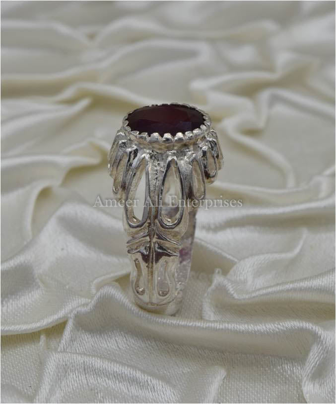 AAE 3427 Chandi Ring 925, Stone: Ruby (Yaqoot)