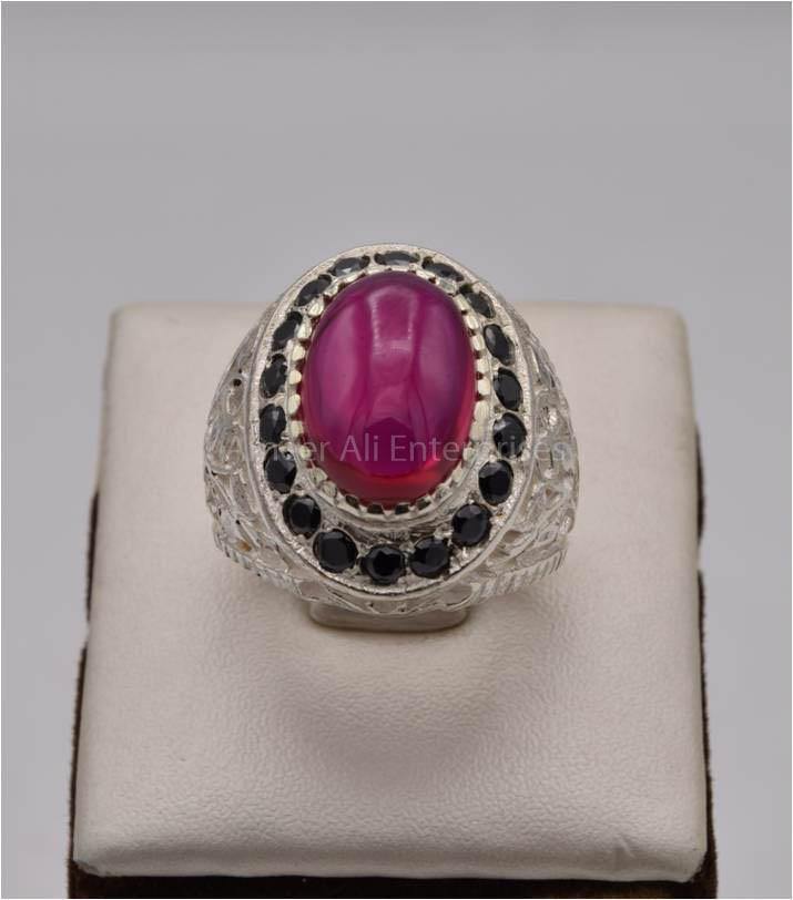 AAE 2495 Chandi Ring 925, Stone: Irani Poota Yaqoot (Anari Yaqoot) - AmeerAliEnterprises
