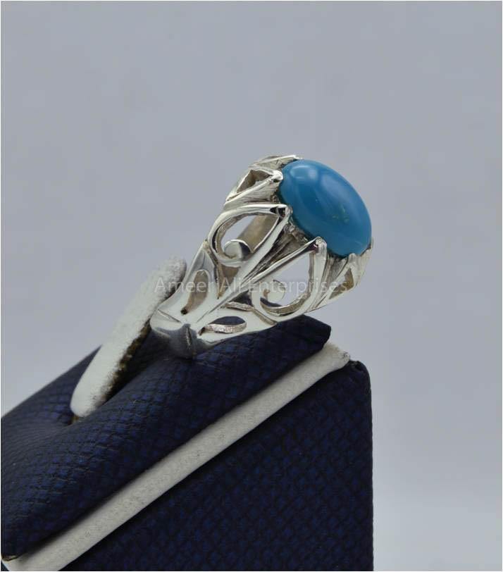 AAE 5793 Chandi Ring 925, Stone: Feroza - AmeerAliEnterprises