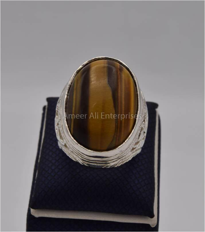 AAE 5566 Chandi Ring 925, Stone: Tiger's Eye - AmeerAliEnterprises