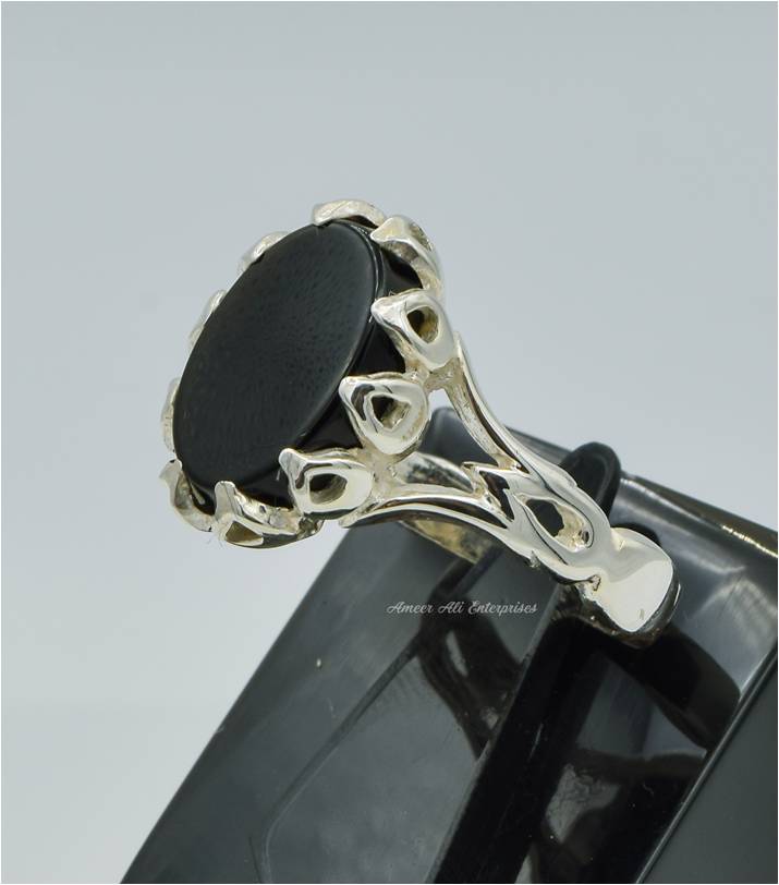 AAE 2319 Chandi Ring 925, Stone: Black Aqeeq