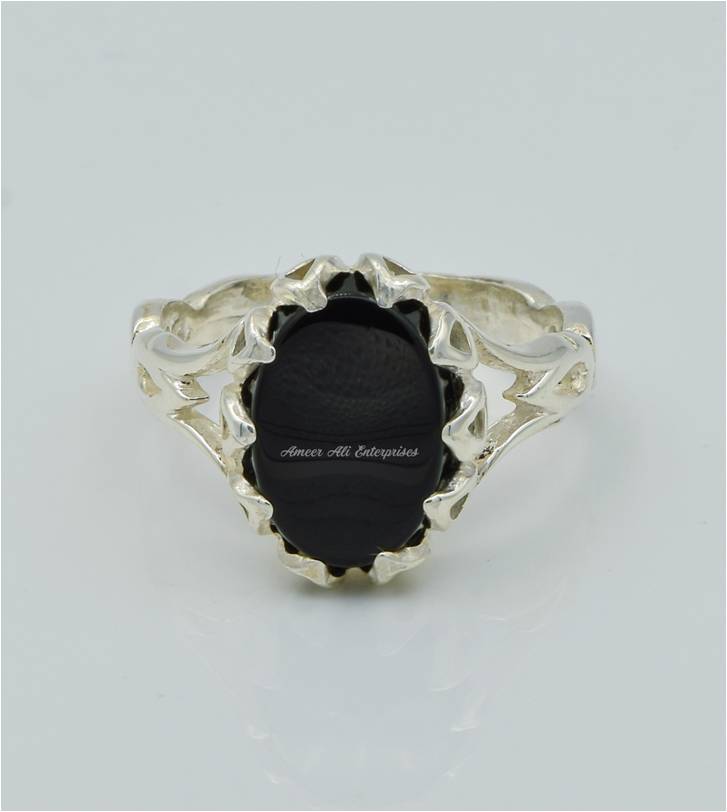 AAE 2319 Chandi Ring 925, Stone: Black Aqeeq