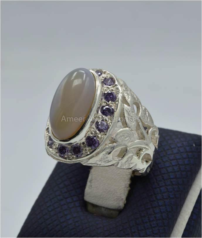 AAE 5929 Chandi Ring 925, Stone: Opal - AmeerAliEnterprises