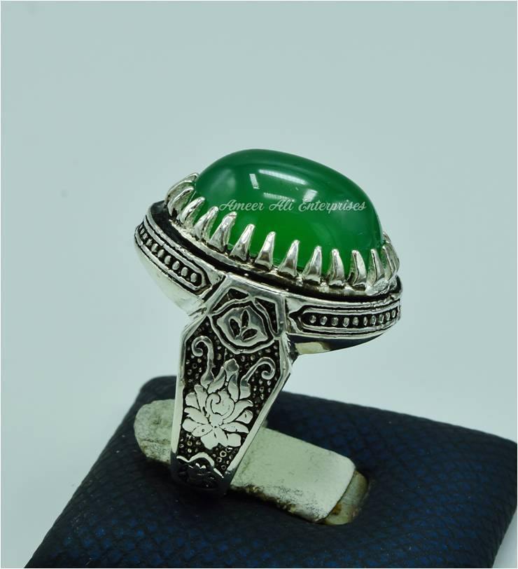 AAE 6817 CHANDI RING 925, STONE: Green AQEEQ - AmeerAliEnterprises