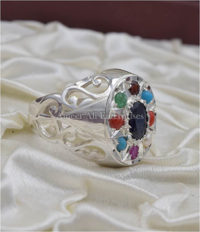 AAE 3671 Chandi Ring 925, Stone: Navratan (Nine Original Stones)