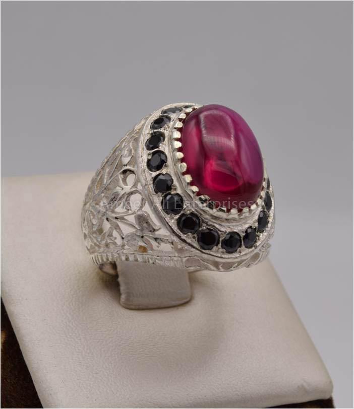 AAE 2495 Chandi Ring 925, Stone: Irani Poota Yaqoot (Anari Yaqoot) - AmeerAliEnterprises