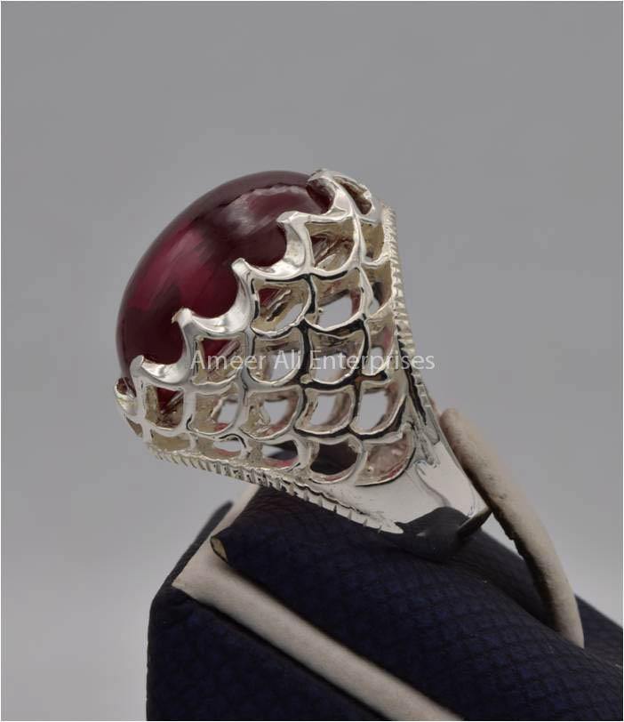 AAE 2202 Chandi Ring 925, Stone: Irani Poota Yaqoot (Anari Yaqoot) - AmeerAliEnterprises