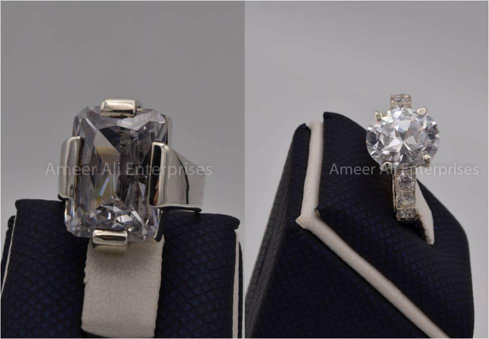 Silver Couple Rings: Pair 79,  Stone: Zircon - AmeerAliEnterprises