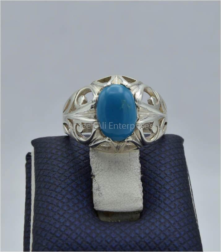AAE 5793 Chandi Ring 925, Stone: Feroza - AmeerAliEnterprises