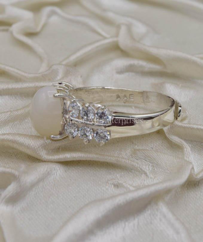 AAE 0324 Chandi Ring 925, Stone Opal (White) - AmeerAliEnterprises